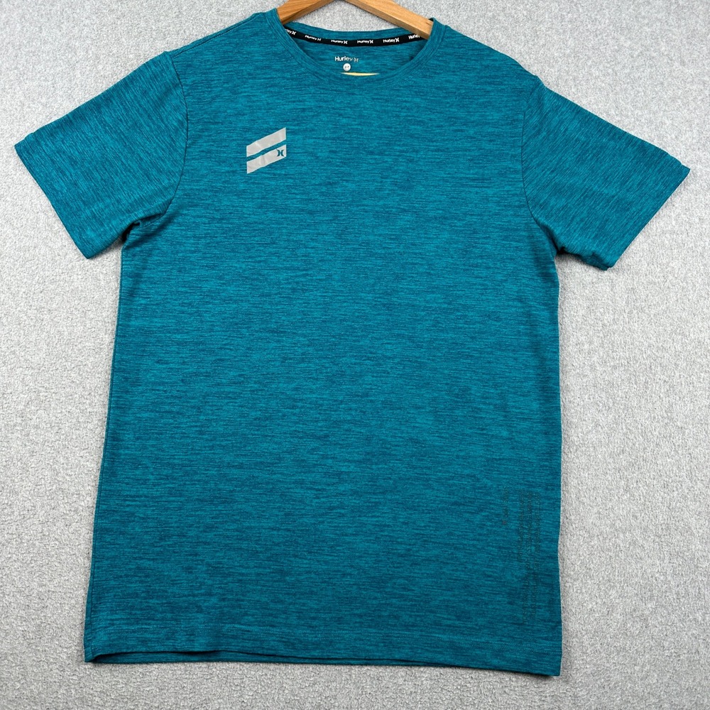 Hurley T-Shirt Mens Small HSP21VMT-01942 Teal Heathered Reflective Logo Active